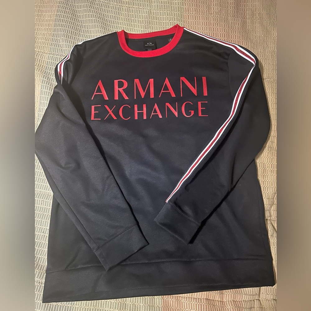 Armani Exchange Men's Black Sweater with Red Accents